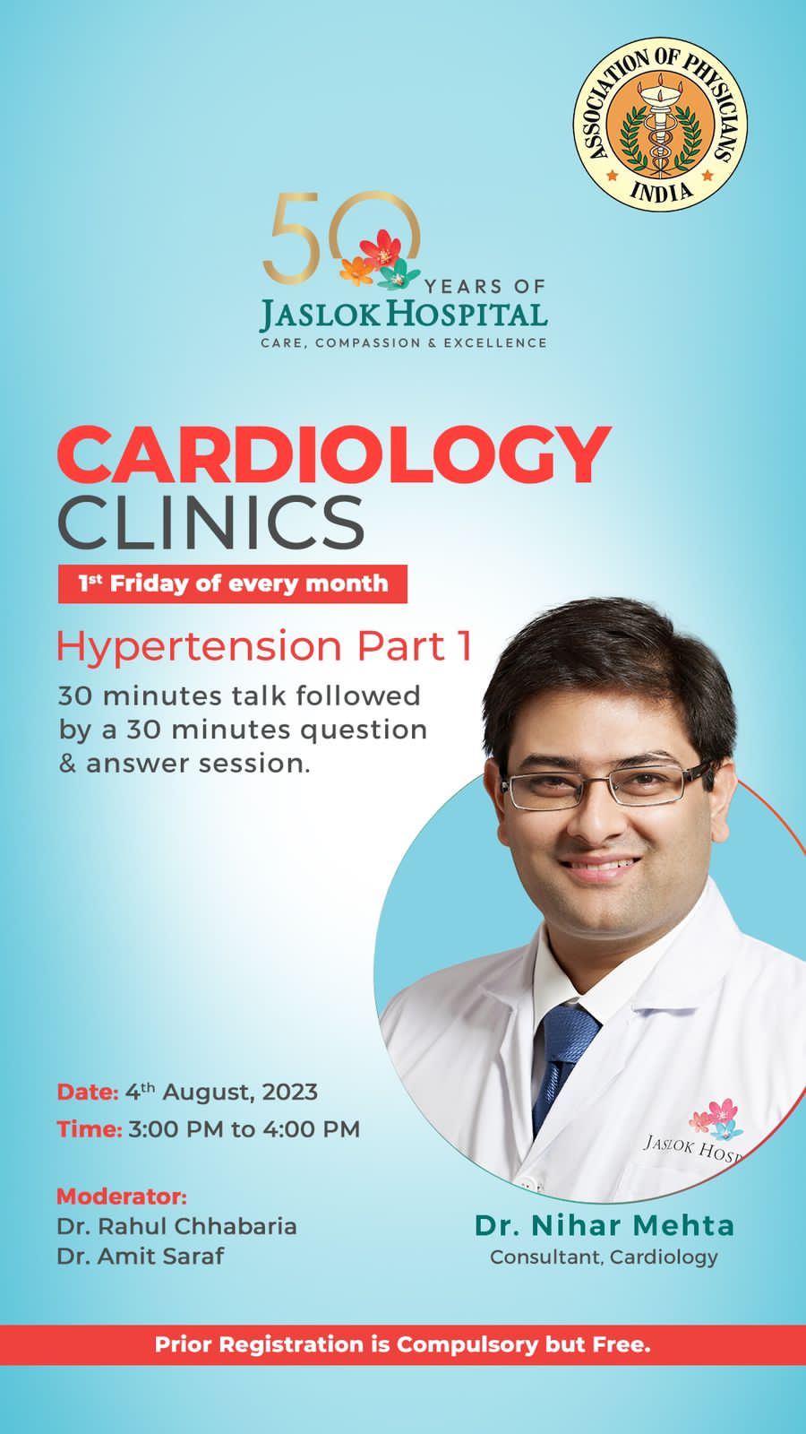CARDIOLOGY CLINICS

1st Friday of every month

Hypertension Part 1

30 minutes talk followed by a 30 minutes question

& answer session.